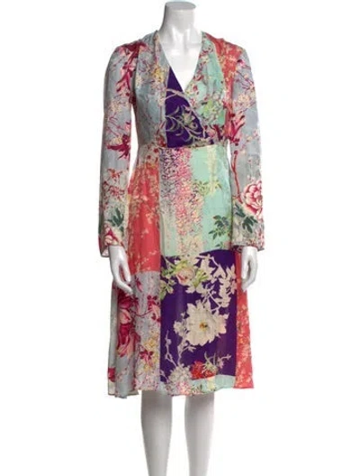Pre-owned Etro Floral Print Midi Length Dress In Blue