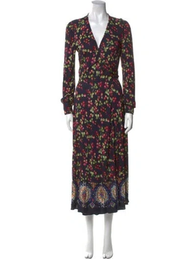 Pre-owned Etro Floral Print Midi Length Dress In Blue