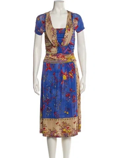 Pre-owned Etro Floral Print Midi Length Dress In Blue
