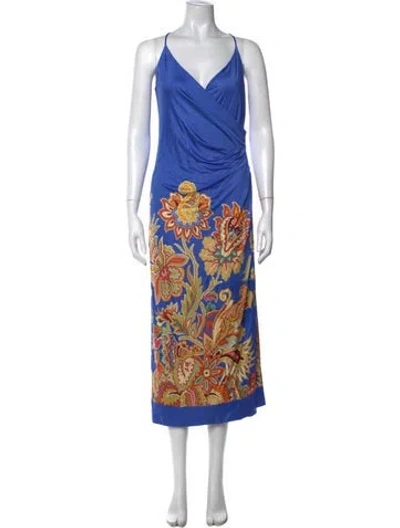 Pre-owned Etro Floral Print Midi Length Dress In Blue