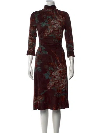 Pre-owned Etro Floral Print Midi Length Dress In Brown