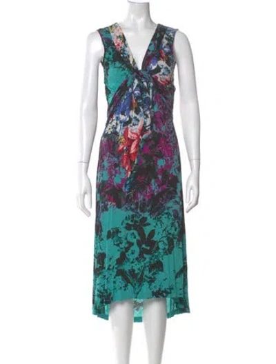 Pre-owned Etro Floral Print Midi Length Dress In Green