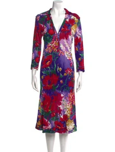 Pre-owned Etro Floral Print Midi Length Dress In Purple