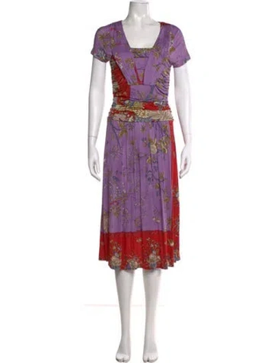 Pre-owned Etro Floral Print Midi Length Dress In Purple