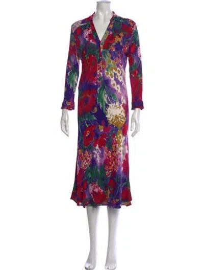 Pre-owned Etro Floral Print Midi Length Dress In Purple