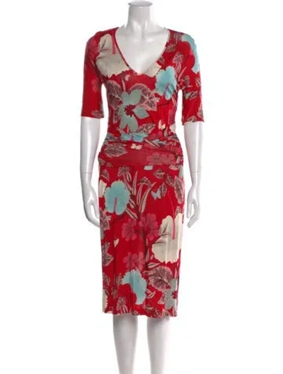 Pre-owned Etro Floral Print Midi Length Dress In Red