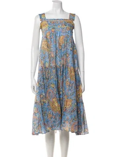 Pre-owned Etro Floral Print Midi Length Dress W/ Tags In Blue