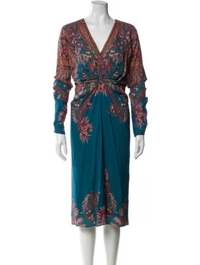 Pre-owned Etro Floral Print Midi Length Dress W/ Tags In Blue