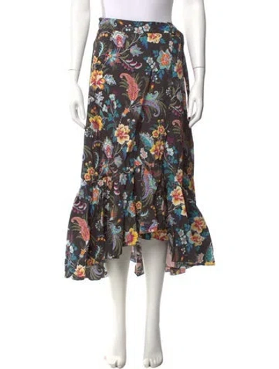 Pre-owned Etro Floral Print Midi Length Skirt In Black