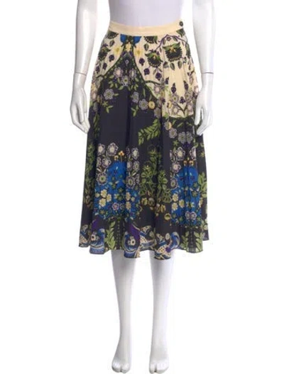 Pre-owned Etro Floral Print Midi Length Skirt In Blue