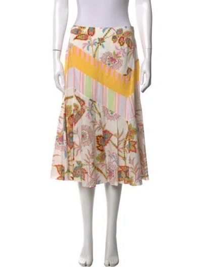 Pre-owned Etro Floral Print Midi Length Skirt In Pink/white