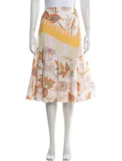 Pre-owned Etro Floral Print Midi Length Skirt In Pink/white