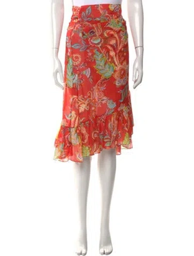 Pre-owned Etro Floral Print Midi Length Skirt In Red