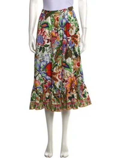Pre-owned Etro Floral Print Midi Length Skirt W/ Tags In White