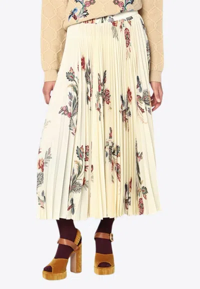 Etro Floral Print Midi Pleated Skirt In Neutral