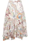 Etro Asymmetric Floral-print Cotton-poplin Midi Skirt In Pink