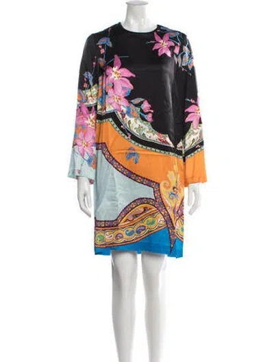 Pre-owned Etro Floral Print Mini Dress In Black/blue