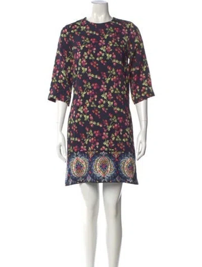 Pre-owned Etro Floral Print Mini Dress In Blue
