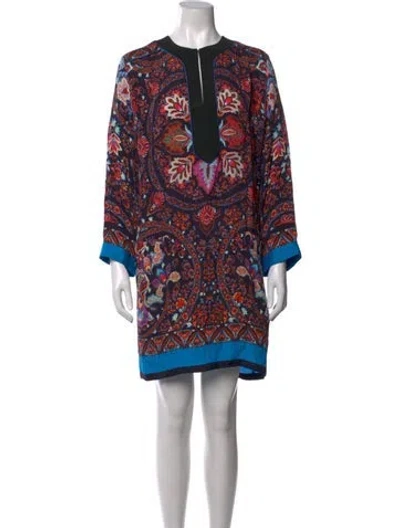 Pre-owned Etro Floral Print Mini Dress In Blue