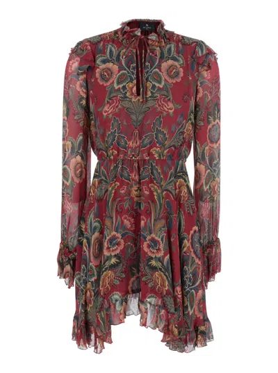 Etro Ruffled Hem Mini Dress In Red