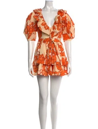 Pre-owned Etro Floral Print Mini Dress W/ Tags In Orange