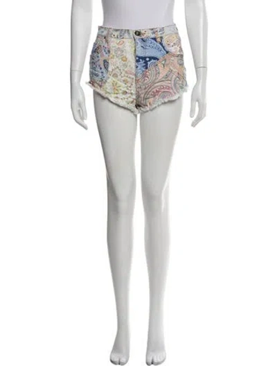 Pre-owned Etro Floral Print Mini Shorts In White