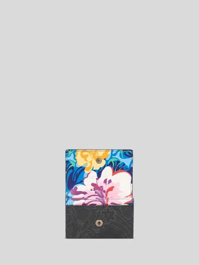 Etro Floral Print Mini Wallet In Black