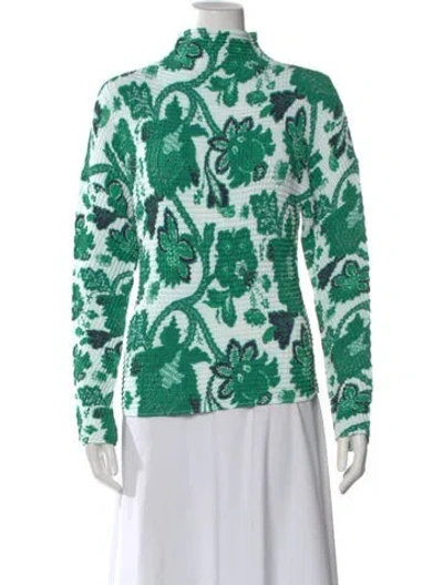 Pre-owned Etro Floral Print Mock Neck Top In Green