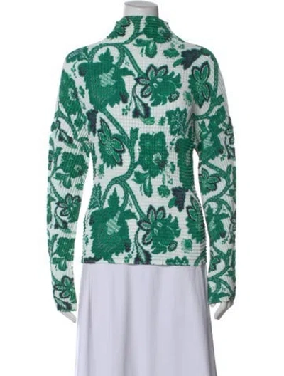 Pre-owned Etro Floral Print Mock Neck Top In Green