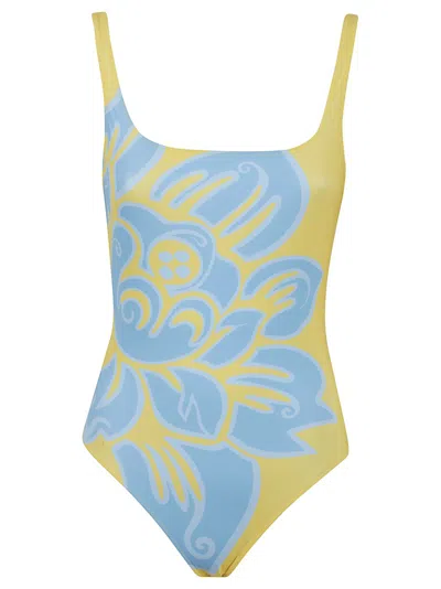 Etro Floral Print One-piece Swimsuit With Square Neckline In Multicolor