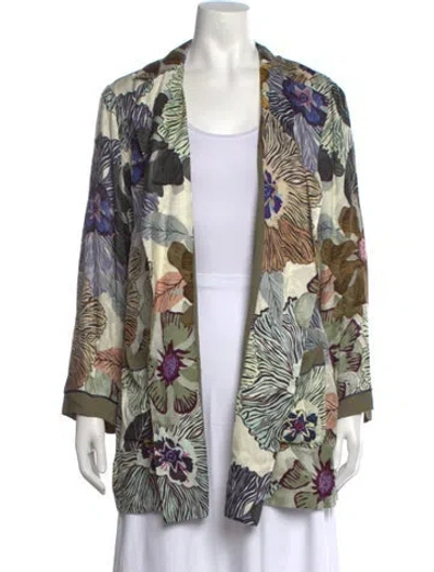 Pre-owned Etro Floral Print Open Front Blouse In Blue