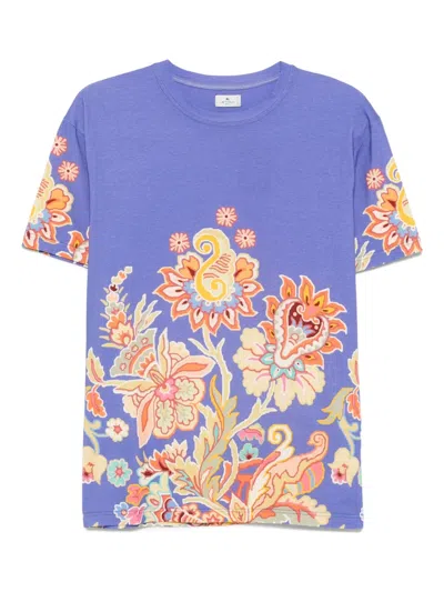 Etro Floral-print Paisley T-shirt In Blue