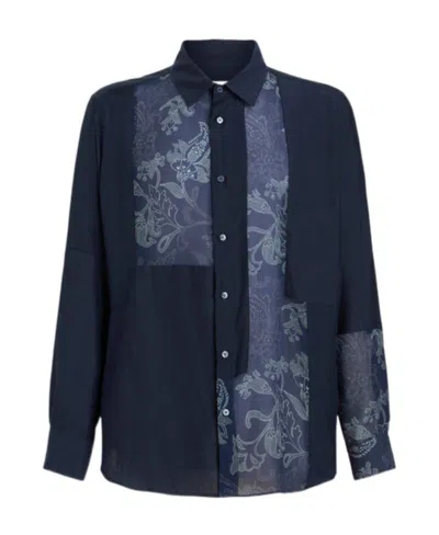 Etro Floral-print Panel Detail Shirt In Black
