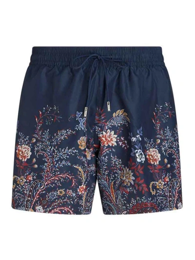 Etro Floral Print Pants In Blue