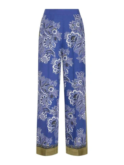 Etro Floral Print  Pants In Blue