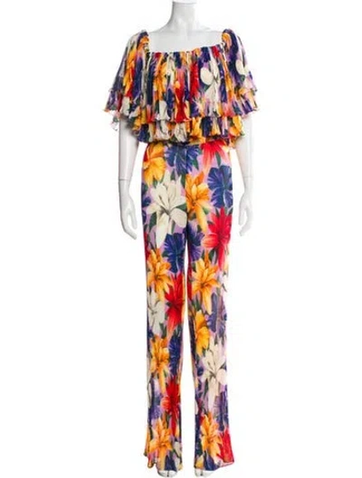 Pre-owned Etro Floral Print Pleated Accents Pant Set W/ Tags In Purple