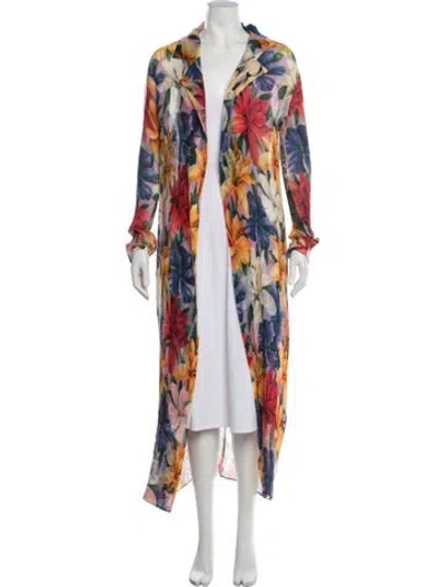 Pre-owned Etro Floral Print Pleated Accents Robe In Purple