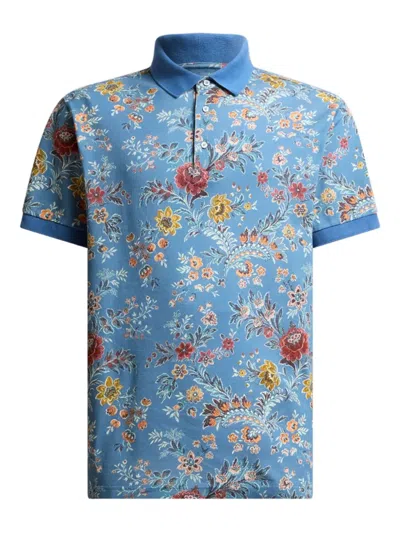 Etro Floral-print Polo Shirt In Blue