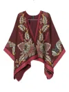 Etro Jackets Floral-printed V-neck Poncho In Red