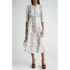 Etro Bouquet Floral-print 3/4-sleeve Cotton Maxi Dress In Print On White Base