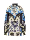 Etro Ornamental Print Silk Blouse In Blu