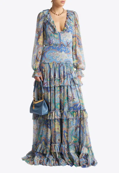 ETRO FLORAL PRINT RUFFLED MAXI DRESS