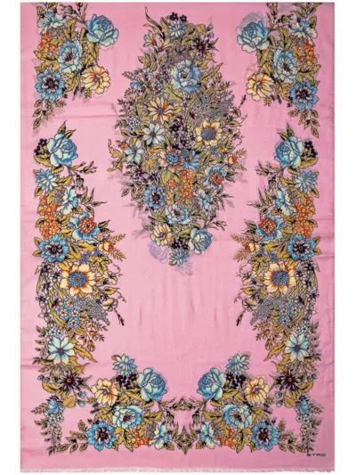 Etro Placed Bouquet Scarf In Pink