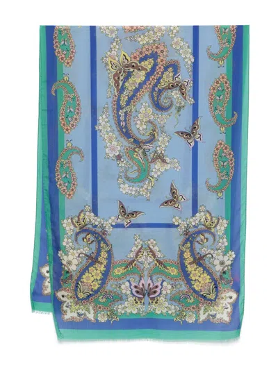 Etro Schal Mit Blumen-print In Blau