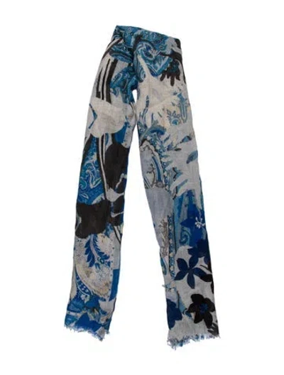 Pre-owned Etro Floral Print Scarf In Gray