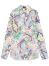 Etro Cotton Shirt With Floral Print And Collared Neck In Blue