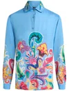 Etro , Shirt With Floral Print, Woman, Multicolour, Size 50 In Blue