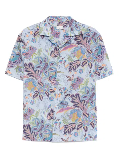 Etro Printed Short Sleeve Shirt In Blue