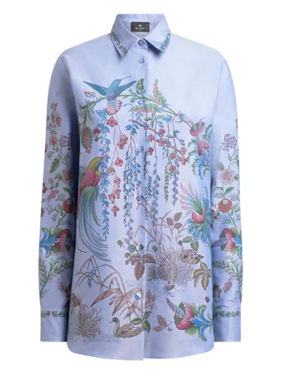 Etro Floral-print Shirt In Blue