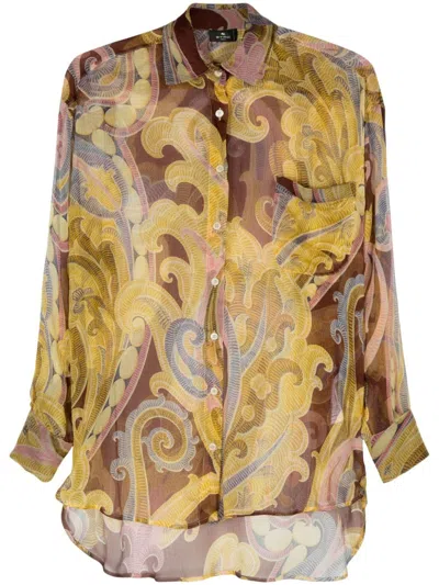 Etro Printed Silk Short Sleeve Bowling Shirt In Multi Lilac